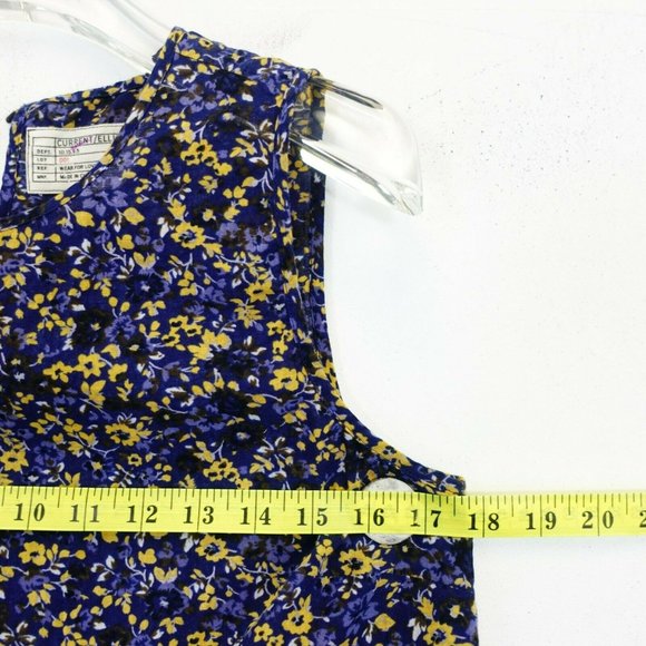 CURRENT ELLIOTT Navy Blue Floral Peplum Tank Top 2 XS Round Neck Pleated $178 - Picture 5 of 9